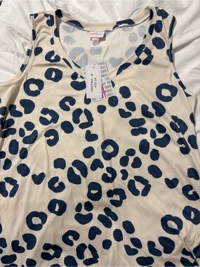 LuLaRoe Cream and Blue Polka Dot Top